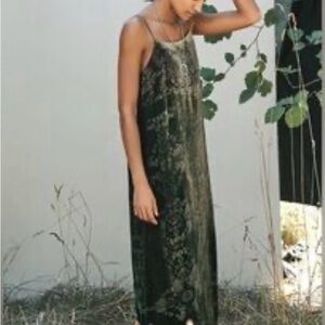 Floreat Olive Green Velvet Slip Maxi Dress